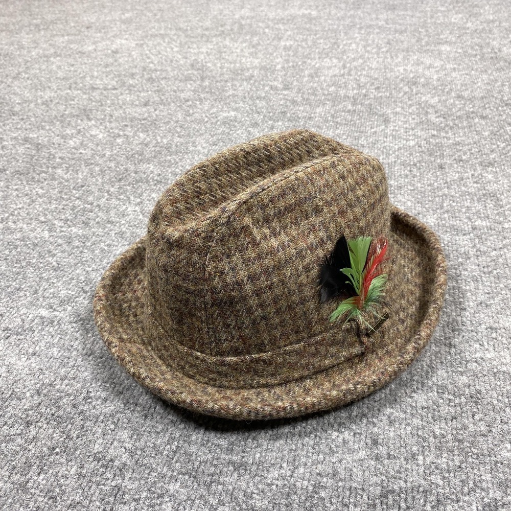 Stetson Hat Trilby Fitted Mens 7 1/8 Brown Tweed Wool Feather Lined Made USA